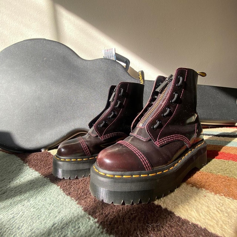 Dr. Martens Sinclair Women's Arcadia Leather Platform Boots in the Cherry Red